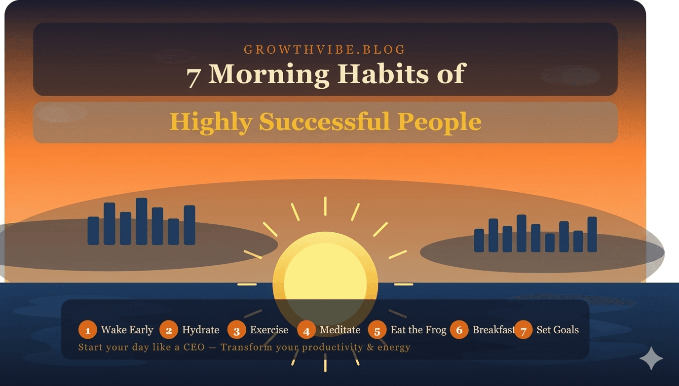 7 morning habits of highly successful people – sunrise illustration showing daily success routine