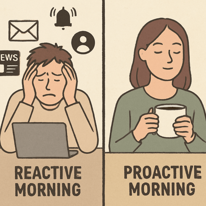 Contrasting morning routines illustrated humorously.