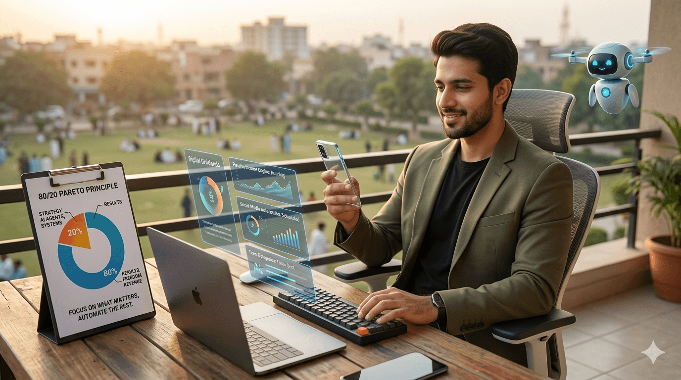 A strategically lazy entrepreneur using AI agents and automated sales funnels to scale a digital business.