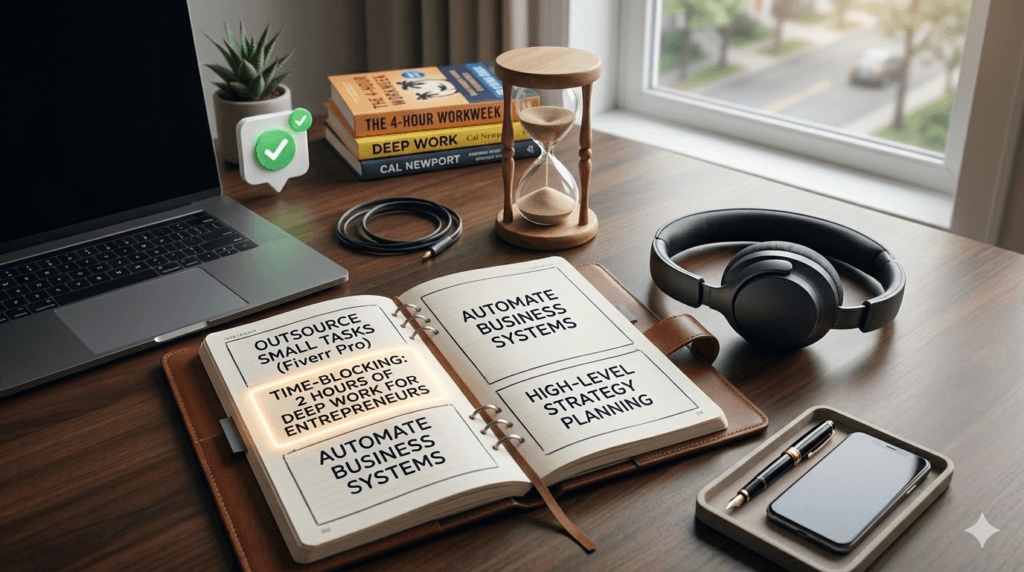 Time-blocking journal and workspace tools for Deep Work for Entrepreneurs